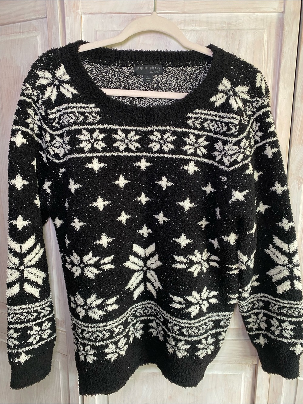 Barefoot Dreams Black & White Fair Isle Crewneck Sweater